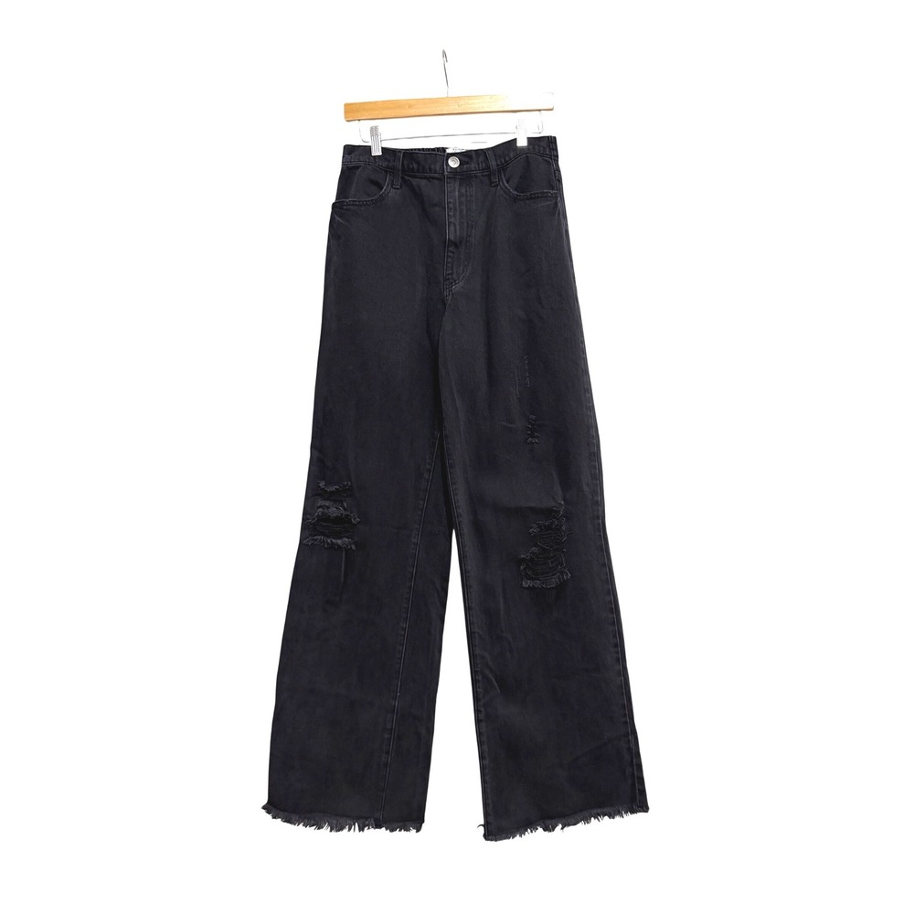 Show Me Your Mumu 90s Straight Jeans Black Denim Distressed Wide Leg‎ Size 28